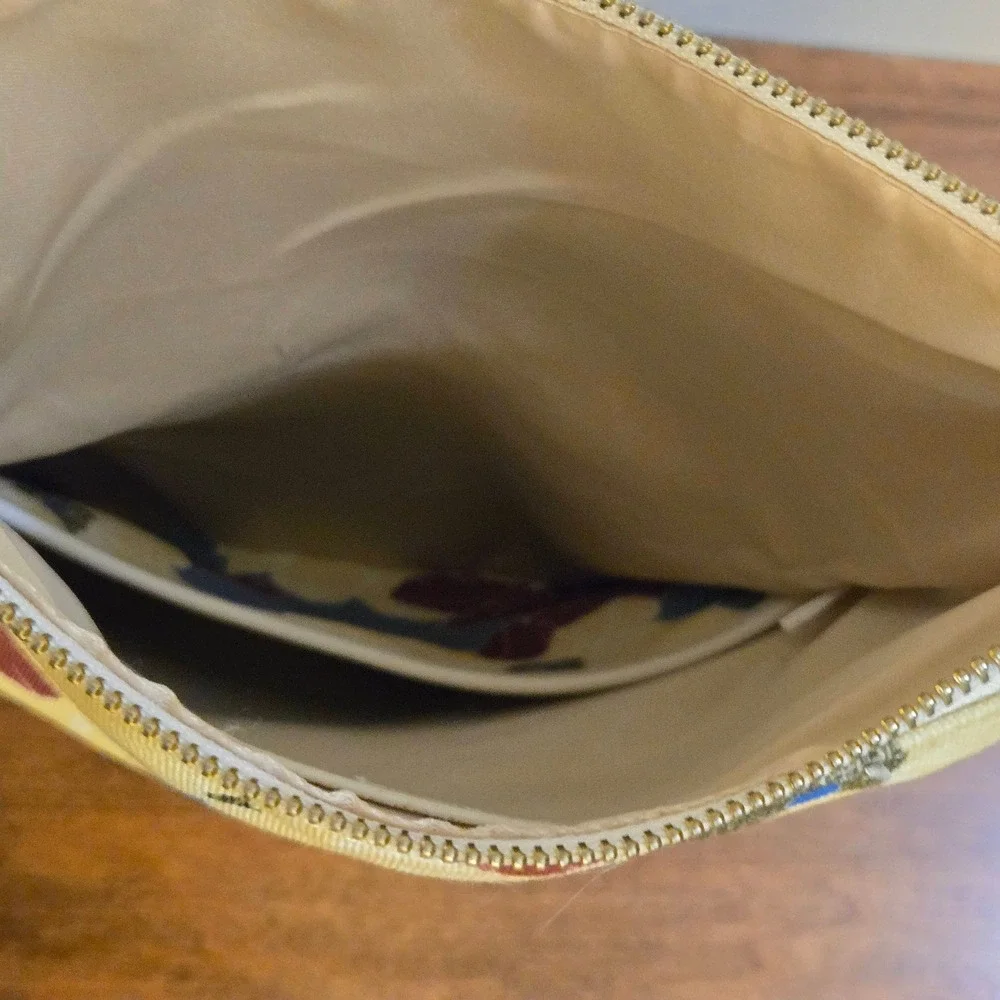 Rachel Pally Floral Canvas Foldover Clutch Blue Cream Burgundy Tassel Zip Pouch
